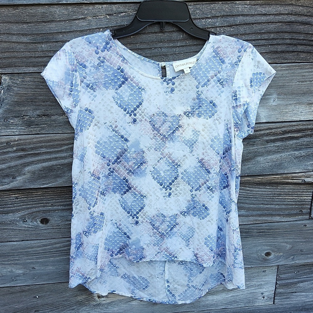 Cynthia Rowley blue white & Grey blouse size small